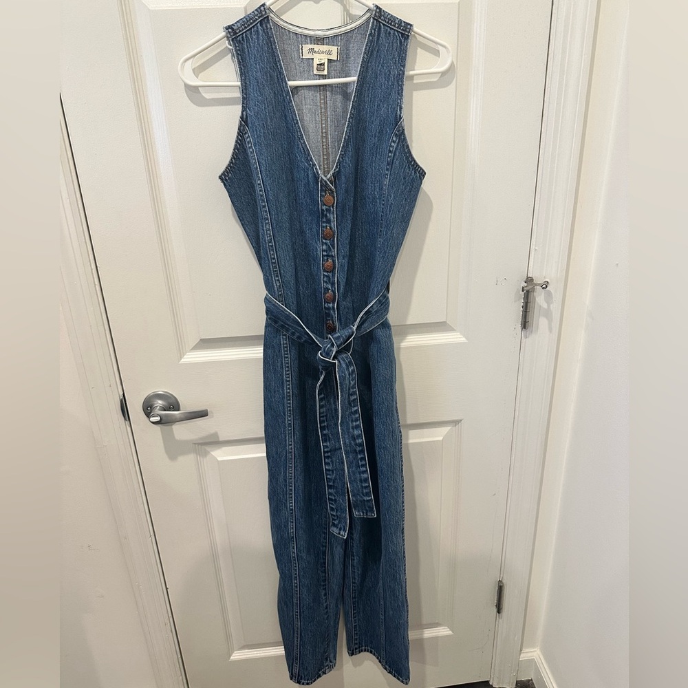 Madewell Denim Sleeveless Tie-Waist Jumpsuit Size XXS